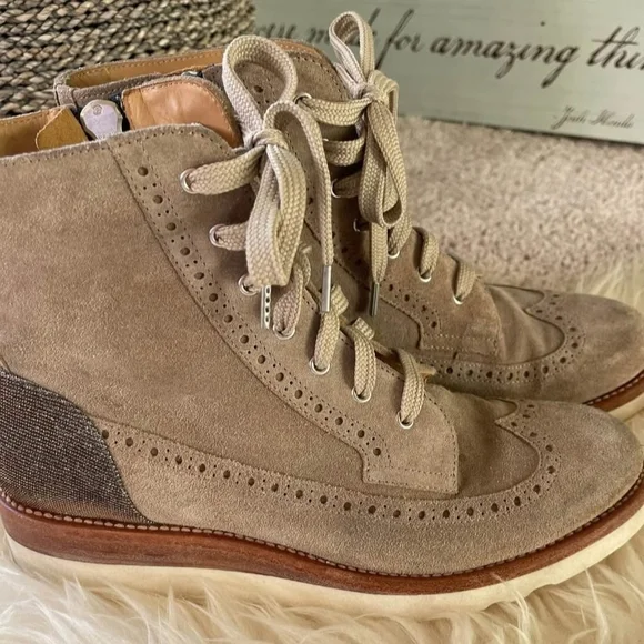 Women's Taupe Suede Lace-Up & Zip Ankle Booties - Picture 2 of 9